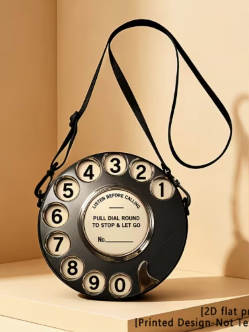 Vintage Rotary Telephone Dial Round Crossbody Shoulder Bag Black Novelty Purse
